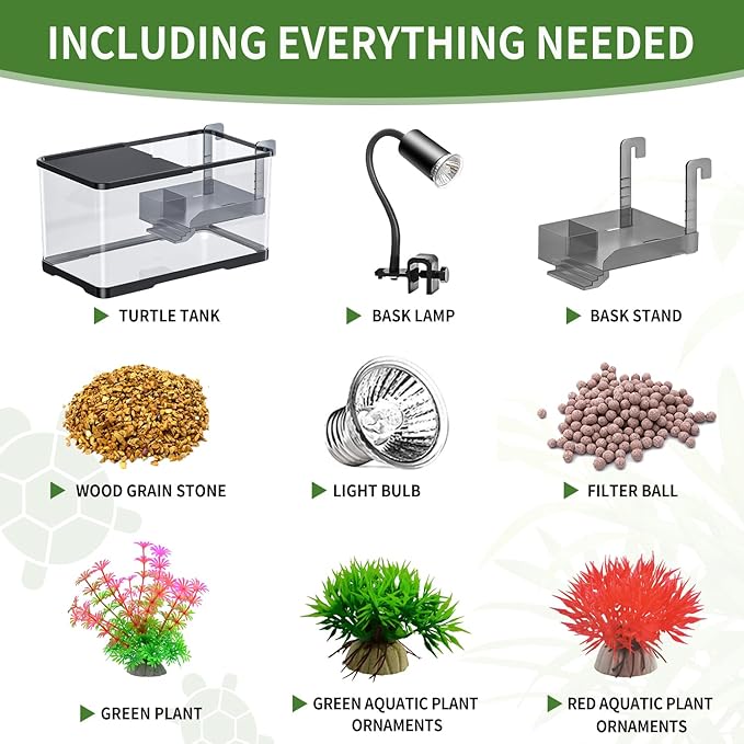 (Tank + Light + Filter Balls) Turtle Tank Kit, Turtle Tank Starter Kit,Bottom Drainage, Multi-Function Areas for Turtles, Crabs,Fishes, Amphibians,Reptiles. (11.81 × 7.88 × 7.88 Inch)-Mewly Pet