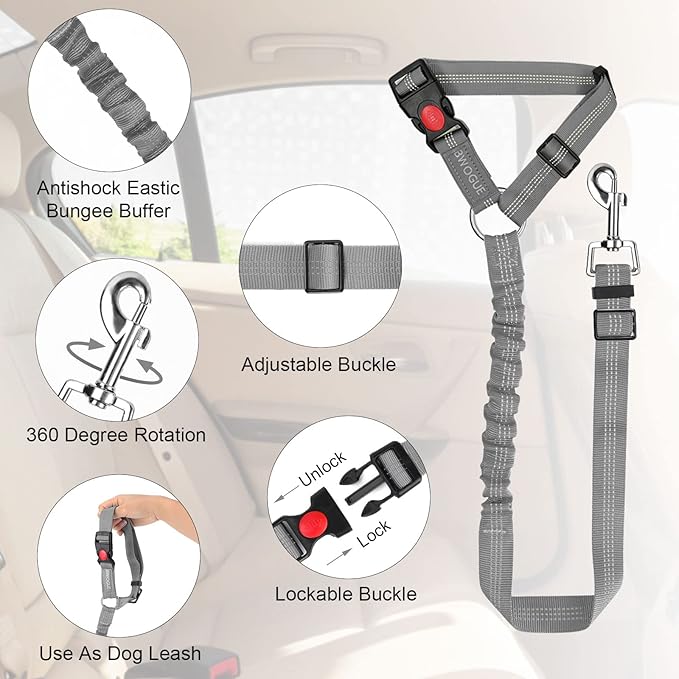 BWOGUE 2 Packs Dog Cat Safety Seat Belt Strap Car Headrest Restraint Adjustable Nylon Fabric Dog Restraints Vehicle Seatbelts Harness-Mewly Pet