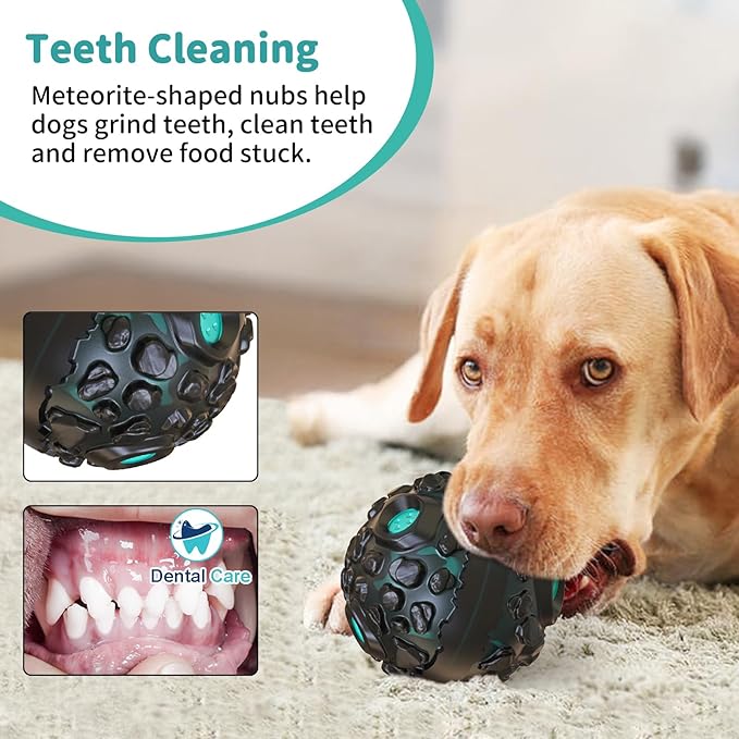 Dog Ball for Aggressive Chewers - Interactive Dog Toy Balls Fun Squeaky Sound to Keep Them Busy, Durable for Small Medium Large Breeds, Rubber Pet Chew Toys, As Seen on TV, Black & Lake Blue-Mewly Pet