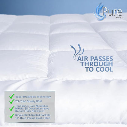 Full Mattress Topper & Mattress Pad Protector in One Quality Plush Luxury Down Alternative Pillow Top Make Your Bed Luxurious 18" Deep Pockets White