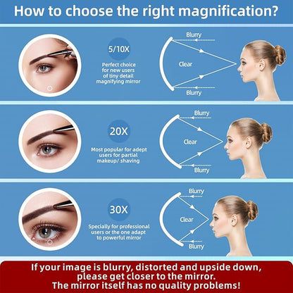 Magnifying Mirror with Light 30X, Large 6" Rechargeable 3 Colors Modes Dimming Lighted Makeup Mirror with 30X Magnification, LED Travel Magnified Mirror with 3 Suction Cups and 360° Table Stand