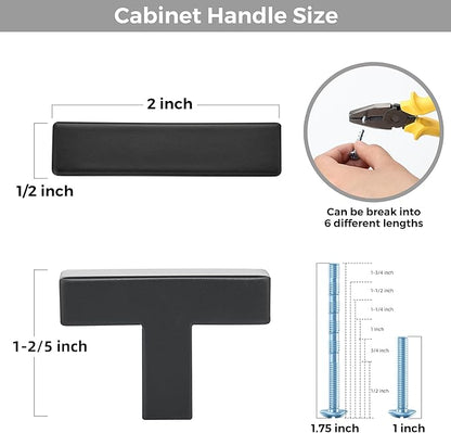 30 Pack Matte Black Cabinet Knobs - Kitchen Cabinet Knobs Black Cabinet Pulls for Kitchen Cabinet Drawer Stainless Steel Dresser Knobs for Cabinet Hardware 2in Length Single Hole Square