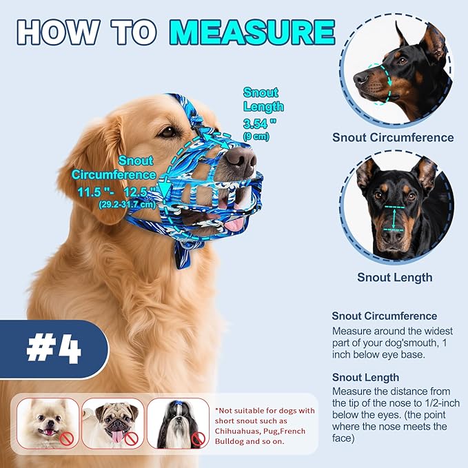 Basket Muzzle to Prevent Biting, Dog Muzzle for Large Medium Small Dogs Allows Panting Drinking Anti Chewing, Perfect for Grooming Trimming Training and Aggressive Reactive Dogs (Blue, Size 4)-Mewly Pet