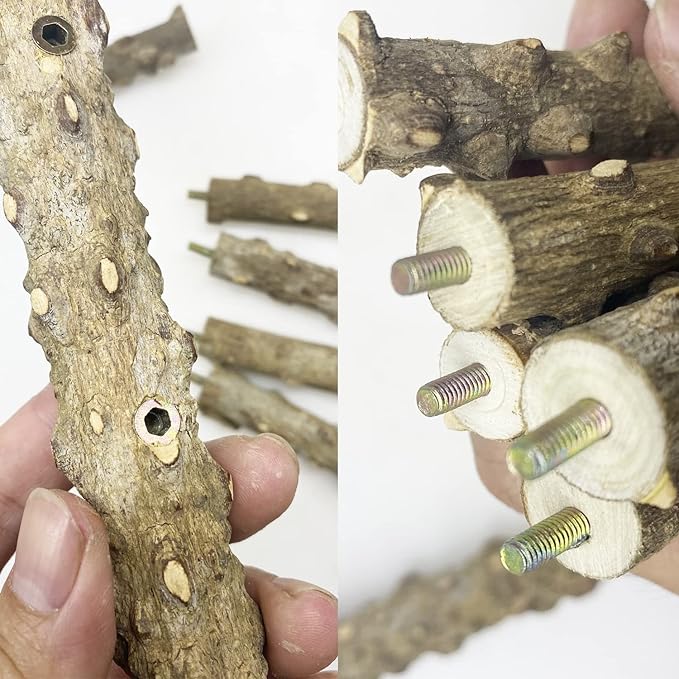 Allazone 3 PCS Nature Wood Bird Ladder Perch Nature Wood Stand Parrot Chew Toy Cage Hanging Pet Cage Bird Climbing Step Ladders for Small Animal-Mewly Pet