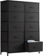 Sweetcrispy Dresser, Tall Dresser for Bedroom, Drawer Dresser Organizer Storage Drawers with 10 Drawers, Chest of Drawers with Fabric Bin, Steel Frame, Wood Top for Bedroom, Closet, Entryway