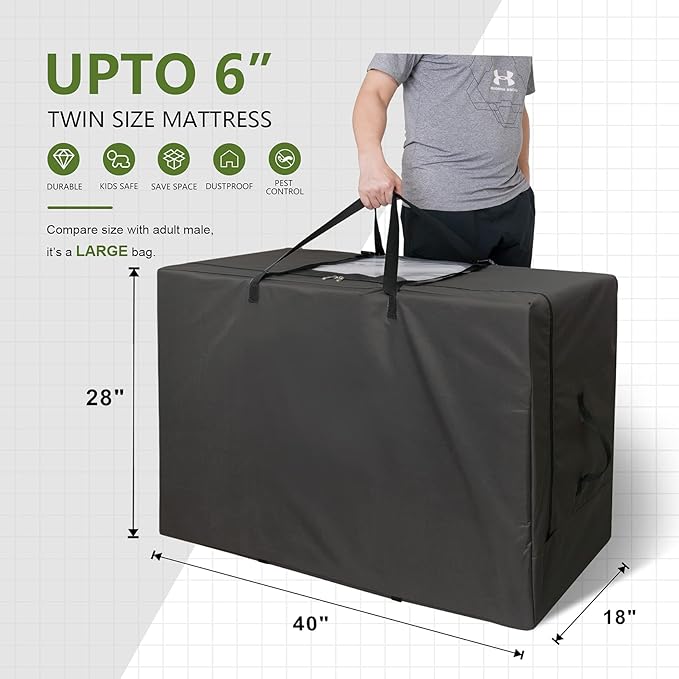 Cuddly Nest Folding Mattress Storage Bag - Heavy Duty Carry Case for Tri-Fold Guest Bed (Fits 6" Twin & Twin XL Mattress,Black)