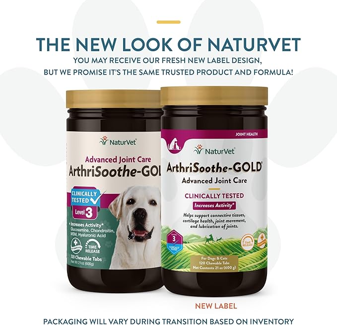 NaturVet – ArthriSoothe-GOLD – Level 3 Advanced Joint Care | Clinically Tested to Support Connective Tissue, Cartilage Health & Joint Movement | Enhanced with Glucosamine, MSM, Chondroitin & Green Lipped Mussel | For Dogs & Cats | 120 Chewable Tablets-Mewly Pet
