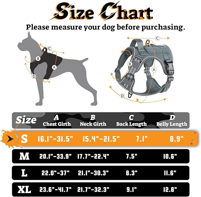rabbitgoo Dog Harness Small Sized No Pull, Tactical Service Pet Vest with Molle and Control Handle, Adjustable and Reflective Military Harness for Easy Walking and Training, Grey, S-Mewly Pet