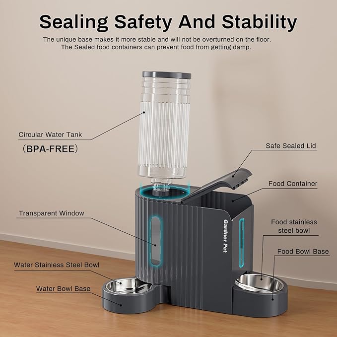 Gardner Pet Automatic Gravity Cat Food Feeder and Water Dispenser Stainless Steel Two-in-One Set Large Capacity Dispenser for Pets Dogs, Puppies, Kittens, Rabbits-Mewly Pet