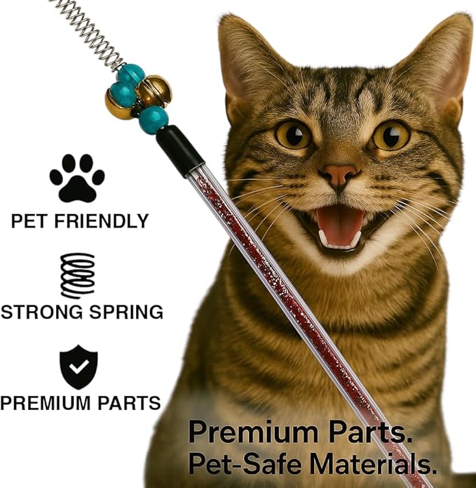 Cat Wand Toy Feather Sticks - 5 Piece Interactive Wands Toy Set with Feathers, Durable Spring Design - Perfect for Engaging Playtime Fun for Kittens and Cats - Cat Toys for Indoor Cats-Mewly Pet