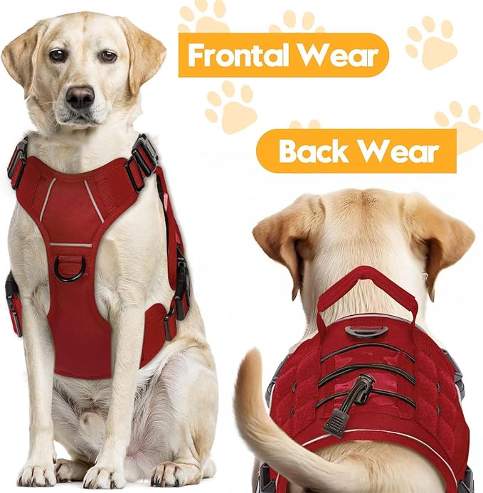 Heavy-Duty Tactical Dog Harness for Large Dogs, No Pull Adjustable Reflective Pet Vest with Molle System, K9 Military-Grade Control for Service Training, Outdoor & 10+ Breeds, Red, Small-Mewly Pet