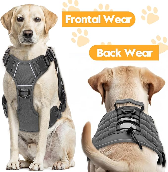 Heavy-Duty Tactical Dog Harness for Large Dogs, No Pull Adjustable Reflective Pet Vest with Molle System, K9 Military-Grade Control for Service Training, Outdoor & 10+ Breeds, Gray, X-Large-Mewly Pet