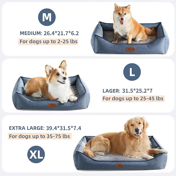 Orthopedic Dog Beds for Medium Dogs, Durable Egg Crate Foam Sofa Dog Bed wit Washable Removable Cover,Waterproof Lining,Pet Bed for Large Dogs (Denim Blue, 26.4" L x 21.7" W x 6.2" Th)-Mewly Pet