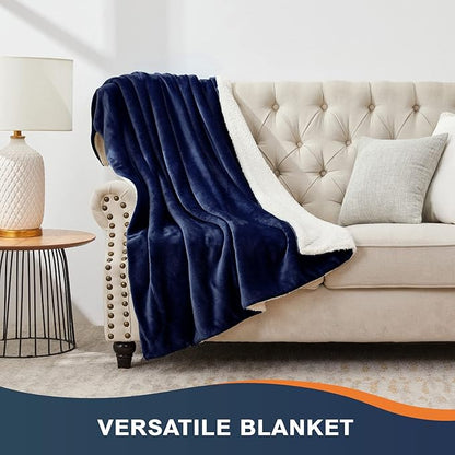 Walensee Sherpa Fleece Blanket (King Size 108”x90” Navy) Plush Throw Fuzzy Super Soft Reversible Microfiber Flannel Blankets for Couch, Bed, Sofa Ultra Luxurious Warm and Cozy for All Seasons