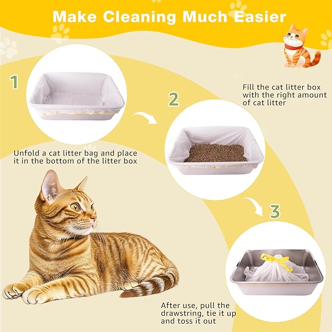 Litter Box Liners 20 Count, 37" x 18" Jumbo 3MIL Thicken Cat Litter Bags Tear Resistant Disposable Cat Litter Liners for XL Stainless Steel Litter Box and Other Suitable Size Litter Box-Mewly Pet