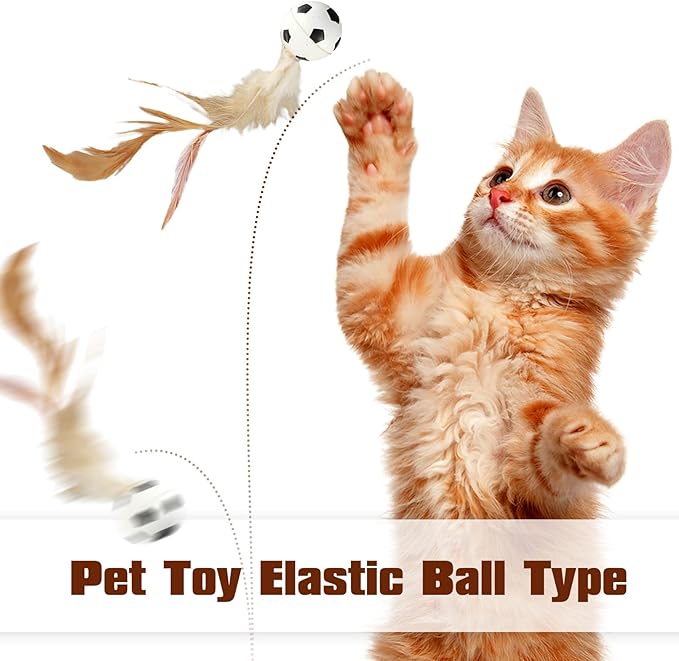 6 Pcs Feather Ball Cat Toy,Interactive Feather Bouncy Ball Toy Set for Cats,Mini and Elastic,Suitable for Pets to Play Indoors and Outdoors-Mewly Pet