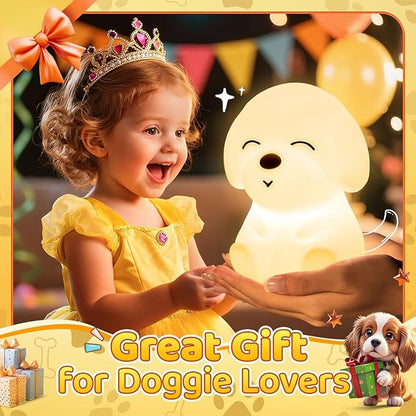 Night Light for Kids | 16 Colors & 2 Brightness & 30/60min Timer & Soft Silicone & 10h Use | Cute Night Light for Baby Nursery Kids Nightlight Dog Lamp, Kawaii Room Decor Puppy Gifts for Boys & Girls