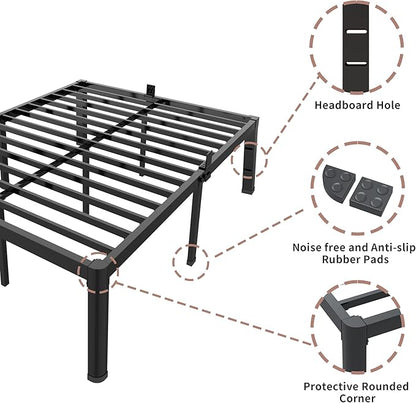 ROIL 12 inch Full Size Bed Frame with Headboard Hole and Round Corner Legs Mattress Retainers 3500LBS Heavy Duty Steel Slats No Box Spring Needed Platform Noise-Free Underneath Storage