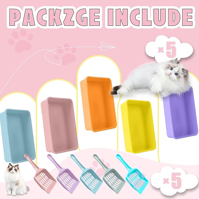 5pcs Kitten Litter Box,Open Small Cat Litter Box with 5 Scooper,Portable Small Litter Pan Low Entry Shallow Plastic Travel Toilet Litter Tray Cat Waste Tray for Small Pet Rabbit Guinea Pig Newborn Cat-Mewly Pet