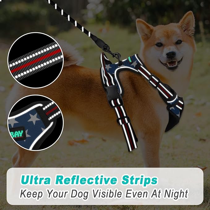 BARKBAY No Pull Dog Harness Large Step in Reflective Dog Harness with Front Clip and Easy Control Handle for Walking Training Running(Star,L)-Mewly Pet