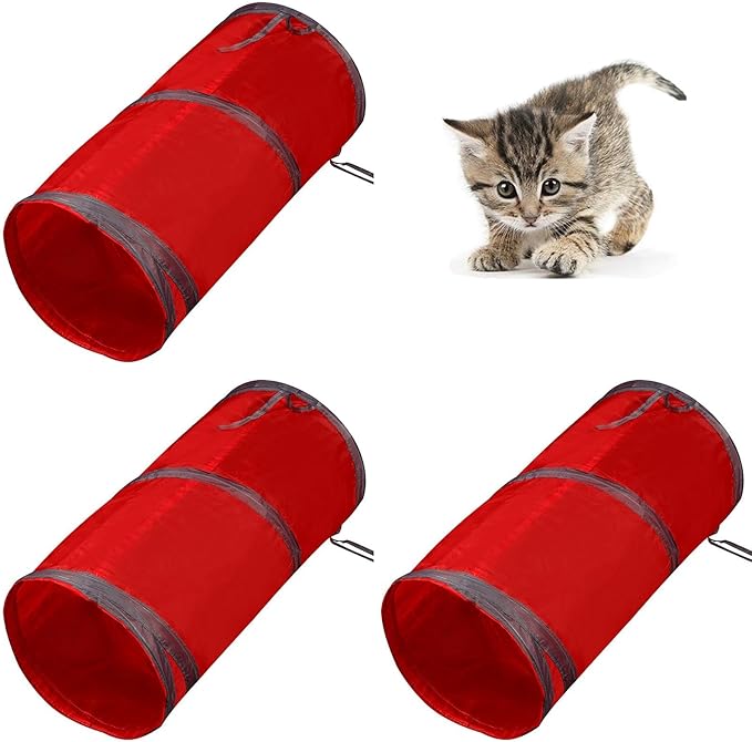 iCAGY Foldable Spiral Cat Tunnel - Indoor Toy for Small Cats, Kittens, and Rabbits - Tube for Interactive Play and Outdoor Fun - Pet Activity Toy Red 20" 3 Pcs-Mewly Pet