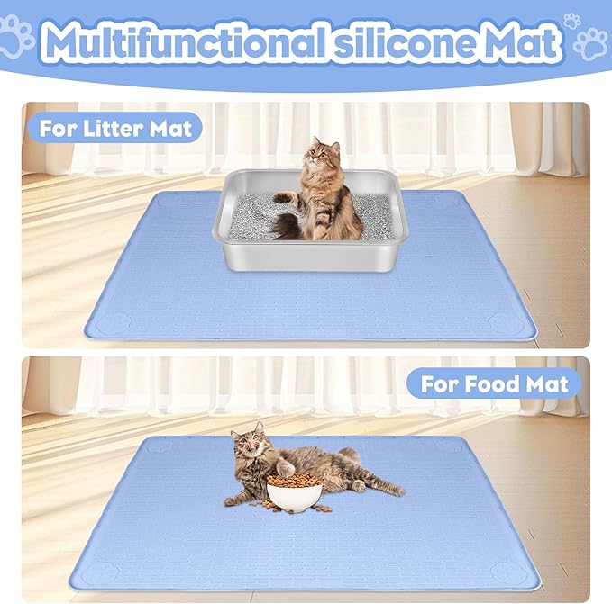 Cat Litter Mat, Extra Large 40" x 28" Silicone Mat Litter Trapping Mat for Scatter Control, Soft on Kitty Paws, Easy to Clean (Blue)-Mewly Pet
