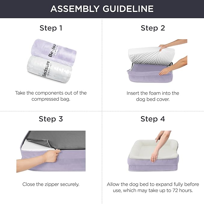 Bedsure Orthopedic Dog Beds Large Sized Dog - Washable Large Dog Cat Bed Waterproof, Comfort Dogs Couch Sofa with Washable Removable Cover, Pet Bed with Nonskid Bottom, Lavender, 35"-Mewly Pet