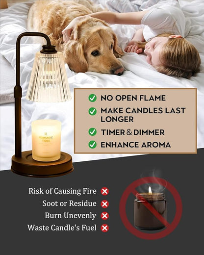 Candle Warmer Lamp with Timer Dimmable, Christmas Birthday Gifts for Women Mom, Adjustable Candle Warming Lamp with 2 Bulbs, Black Candle Lamp Warmer for Jar Scented Candles, House Warming Gifts