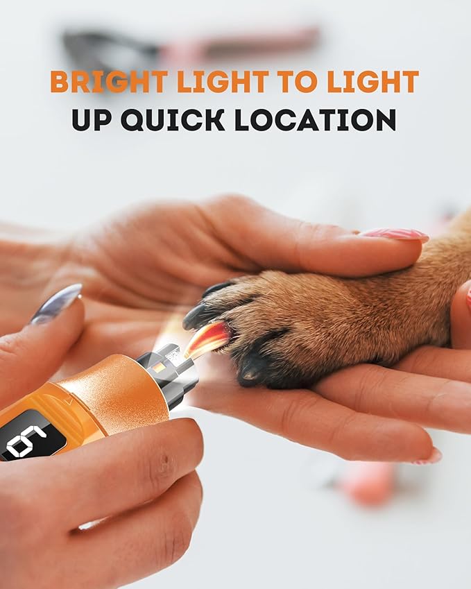 YABIFE 7-Speed Pet Nail Grinder with Light – Heavy Duty, Whisper Quiet Nail Trimmer for Dogs, Cats, Birds & Small Animals – Single-Handed Operation-Mewly Pet