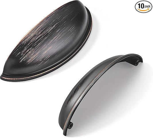 khtumeware 10 Pack 4" Drawer Pulls Oil Rubbed Bronze Cabinet Cup Pulls Kitchen Hardware Cabinet Handles Drawer Handles Knobs 4 inch Hole Center