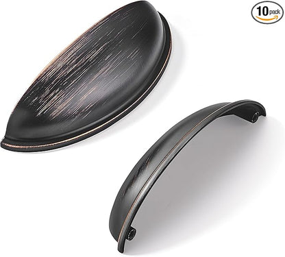 khtumeware 10 Pack 3-3/4" Drawer Pulls Oil Rubbed Bronze Cabinet Cup Pulls Kitchen Hardware Cabinet Handles Drawer Handles Knobs 3-3/4 inch Hole Center