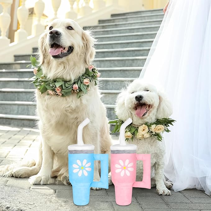 Squeaky Dog Toy - Crinkle Pup Cup Tumbler Plush Dog Toy with Cute Daisy Design for Small Medium Breeds, Funny Interactive Puppy Birthday Gift (Blue)-Mewly Pet