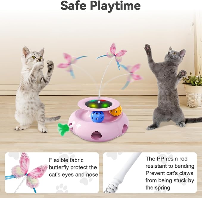 Cat Toys Interactive Rechargeable 3in1 Whack a Mole Cat Toy, Fluttering Butterfly, Track Balls, Touch Activated Automatic Kitten Toys for Indoor Cats-Mewly Pet