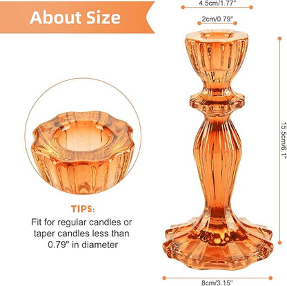 Glass Candle Holders, 2PCS Pillar Candle Holders Decorative Candlestick Holders Table Centerpieces Valentines Wedding Home Decor, Orange