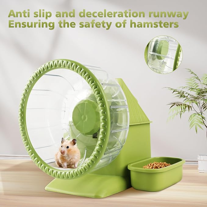 4 in 1 Silent Large Hamster Wheel Multifunctional Hamster Running Wheel Quite Running Spinner Wheel Accessories with Food Bowl Water Bottle for Hamsters Dwarf Gerbil (Green)-Mewly Pet