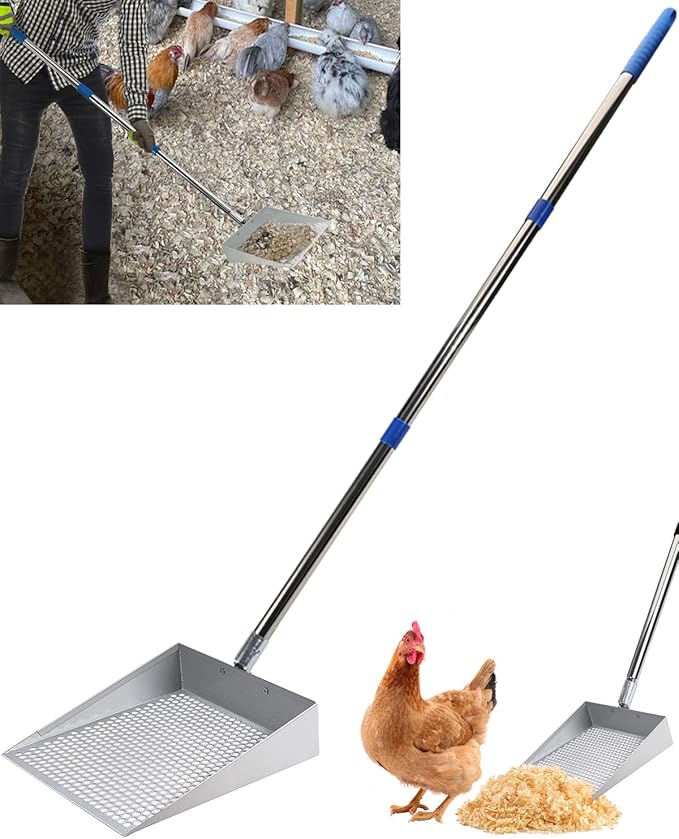 Large Chicken Poop Scooper, Chicken Coop Accessories,Metal Litter Scooper for Chicken,Chicken Coop Cleaning Tools,Heavy Duty Poop Shovel,Chicken Coop Must Haves(Silver)-Mewly Pet