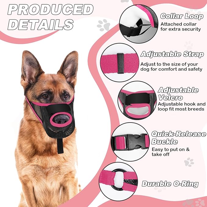 Dog Muzzle, Soft Air Mesh Muzzle for Small Medium Large Dogs Anti Biting Barking Chewing Scavenging, Breathable Adjustable Loop Pets Muzzle with Front Opening Design Allows Panting Drinking (Pink,XL)-Mewly Pet