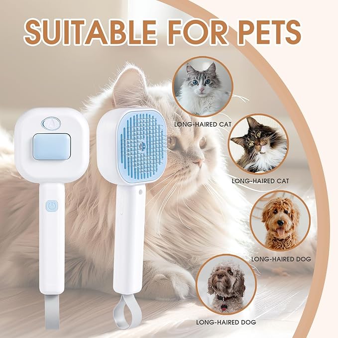 Cat Steam Brush，3 In 1 combs for indoor cats，pet steam brush for shedding,Dog shedding for Long and Short Hair Dogs and Cats Pet Grooming Brush Remove Tangled Loose Hair (Blue)-Mewly Pet