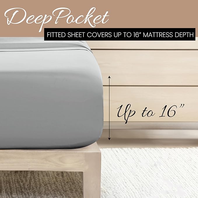 Linen Market Double-Brushed Microfiber King Sheet Set 4 Piece – Oeko-TEX Certified Ultra Soft & Wrinkle-Free - 16" Deep Pocket Sheets - Easy Care King Size - Light Gray