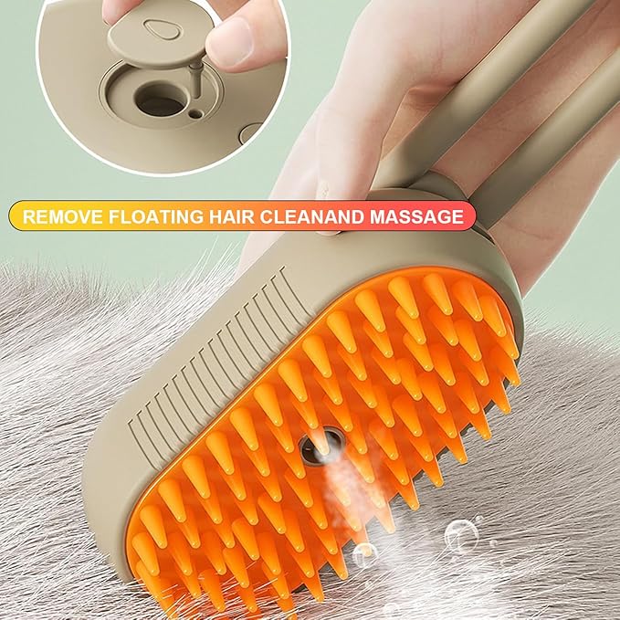 (2PCS) 4 in 1 Cat Steam Brush for Shedding, 2025 New Rechargeable Steam Pet Brush, Massaging and Cleaning Shedding Pets Hair (khaki+white)-Mewly Pet