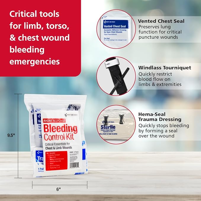 First Aid Only 91481 Critical Essentials Bleeding Control Kit for Chest & Limb Wounds, 9 Pieces-Mewly Pet