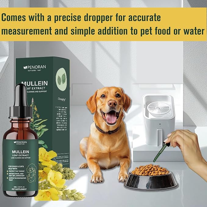 Pet Mullein Leaf Extract Drops for Dogs & Cats Hoarseness, Cough, Easy Breathing, Lung Cleanse and Support, Better Lungs, Soothes Throat Discomfort - ﻿100% Natural and Efficient ﻿ ﻿-Mewly Pet