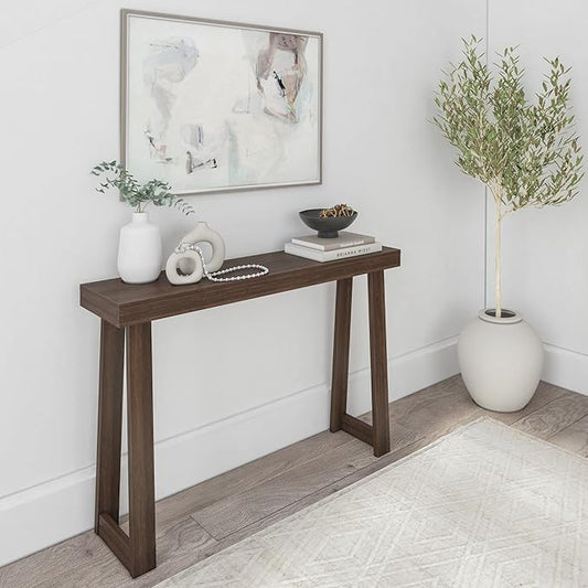 Plank+Beam Solid Wood Console Table, 46 Inch, Sofa Table, Narrow Entryway Table for Hallway, Behind The Couch, Living Room, Foyer, Easy Assembly, Walnut