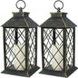 Bright Zeal 2-Pack 13.5" Vintage Candle Lantern with LED Candle (Distressed Gold, 6hr Timer) - IP44 Waterproof Outdoor Hanging Lanterns Battery Powered - Tabletop Lantern Decorative Home Lanterns
