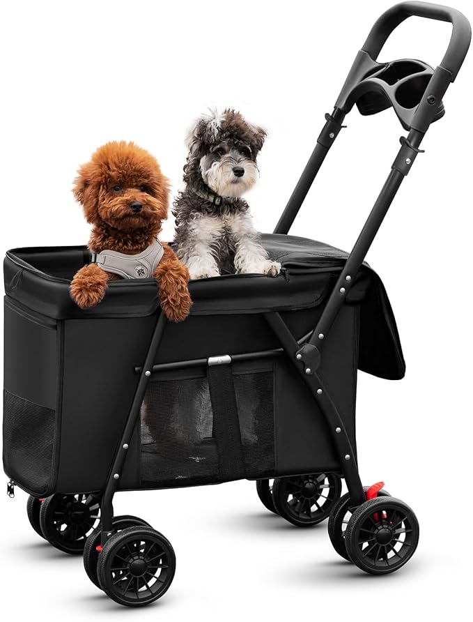 Pet Stroller Cat Dog Stroller Travel Folding Pet Carriers（Black）-Mewly Pet