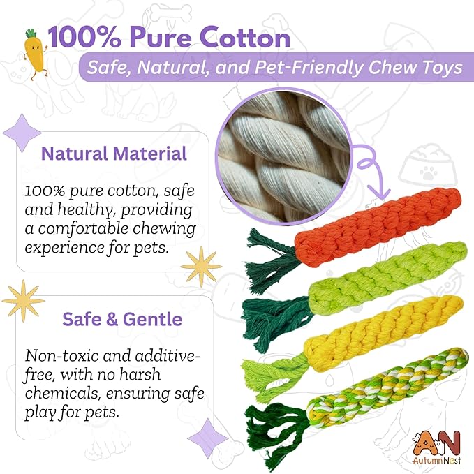 4PCS Mixed Color Woven Pet Chew Set (Yellow, Green, Orange, Rainbow), Dog Chew Toys, Cat Teething Toys, Durable & Safe Interactive Pet Toys-Mewly Pet