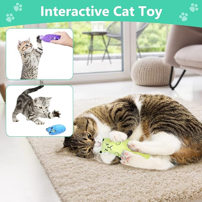 SCHITEC Catnip Toys, [8 PCS] Soft Plush Cat Nip Chew Toy for Indoor Cats, Interactive Kitten Pillow Kitty Teething Toy-Mewly Pet
