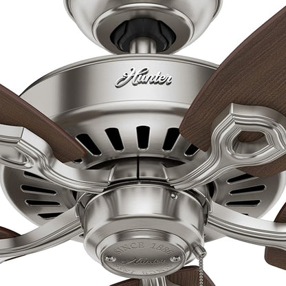 Hunter 52 inch Indoor Ceiling Fan No Light with Pull Chain - Ceiling Fan without Light, Standard Mount, 5 Blades, For Bedroom, Living Room, or Kitchen - Builder Elite 53241, Brushed Nickel