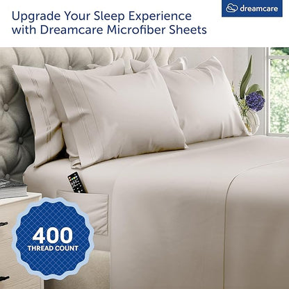 DREAMCARE Queen Sheet Set – 6 pcs Cooling Bed Sheets – up to 15” Deep Sheets Queen Size Bed Set – 2500 Supreme Collection – Extra Soft 100% Brushed Microfiber Hotel Luxury with Side Pocket – Beige