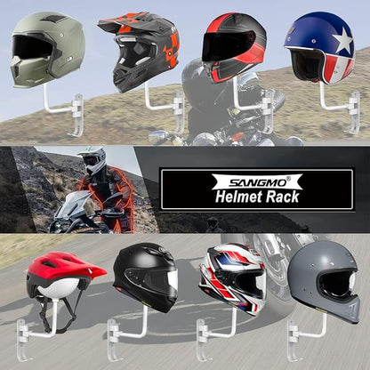 SNAGMO White 180° Motorcycle Helmet Rack, Rotation Metal Helmet Holder Wall Mount, Helmet Holder Bike with 2 Hooks Helmet Hanger for Motorcycle Bike Coats, Caps, Baseballs, Rugby Helmet (2 pcs)